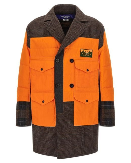 Junya Watanabe Orange Patchwork Trench Coat for men