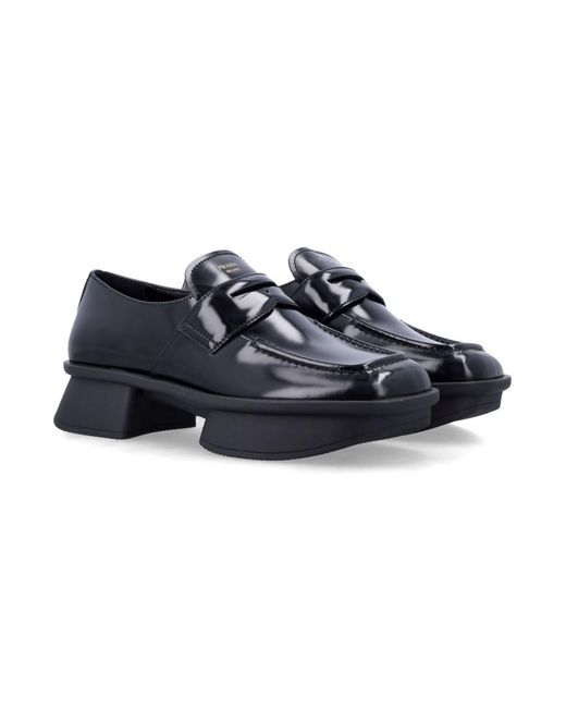 Prada Blue Equal Brushed Leather Loafers