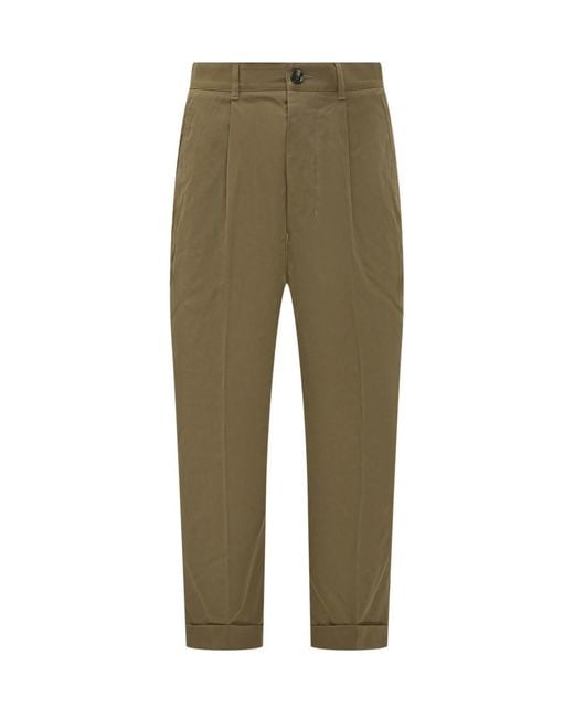 AMI Green Straight Pleated Pants for men