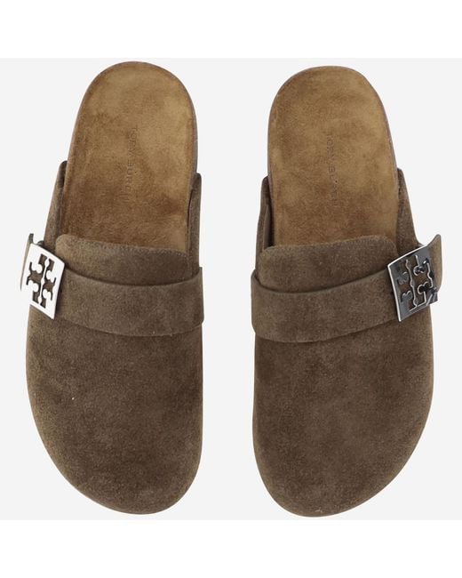 Tory Burch Brown Suede Mules With Ankle Strap