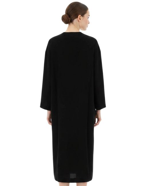 The Row Black Solid V Neck Midi Dress