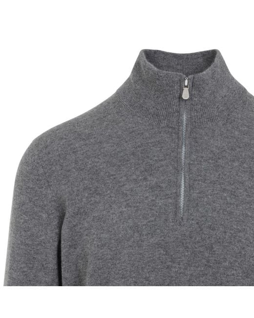 Brunello Cucinelli Gray Half Zip Solid Sweater for men