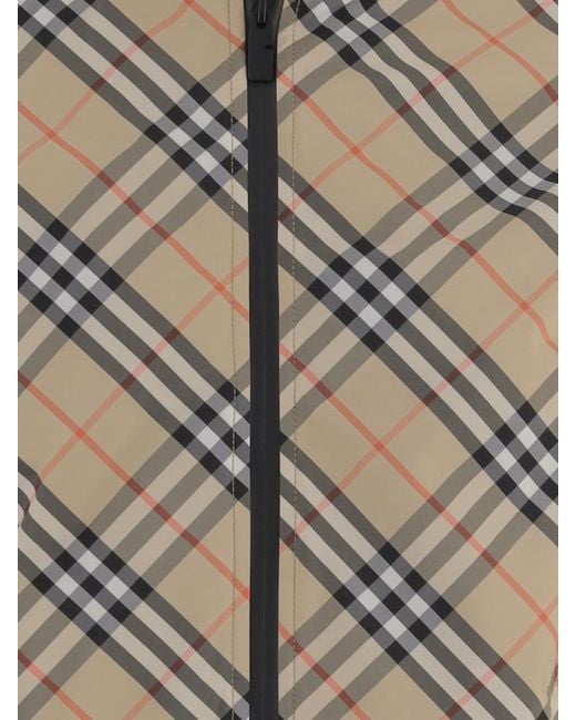 Burberry Gray Nylon Jacket With Check Pattern for men