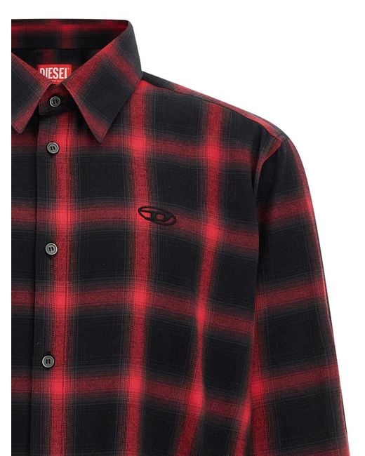 DIESEL Red Logo Checked Shirt for men