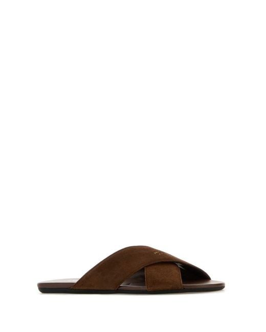 Prada Brown Solid Ciabatte Slippers