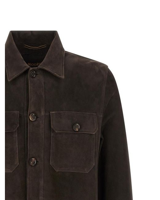 Moorer Black Solid Shirt Collar Jacket for men