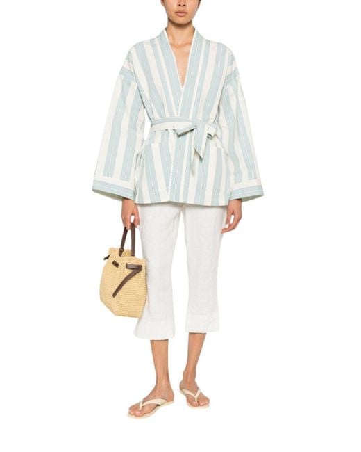 Forte_forte White Stripes V Neck Jacket