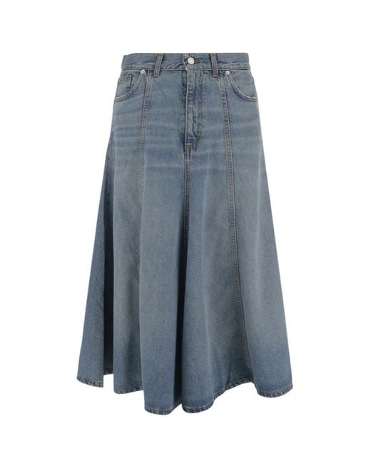 Haikure Blue Flared Midi Skirt