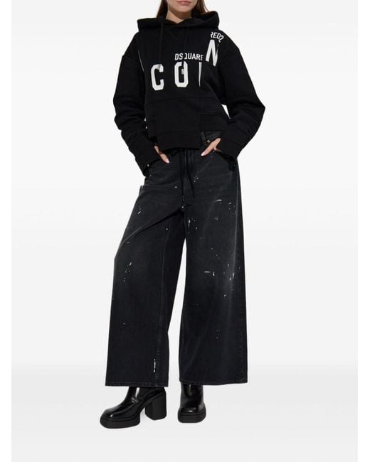 DSquared² Black Cotton Cropped Hoodie