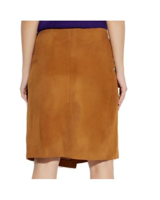 AMI Brown Solid Midi Skirt