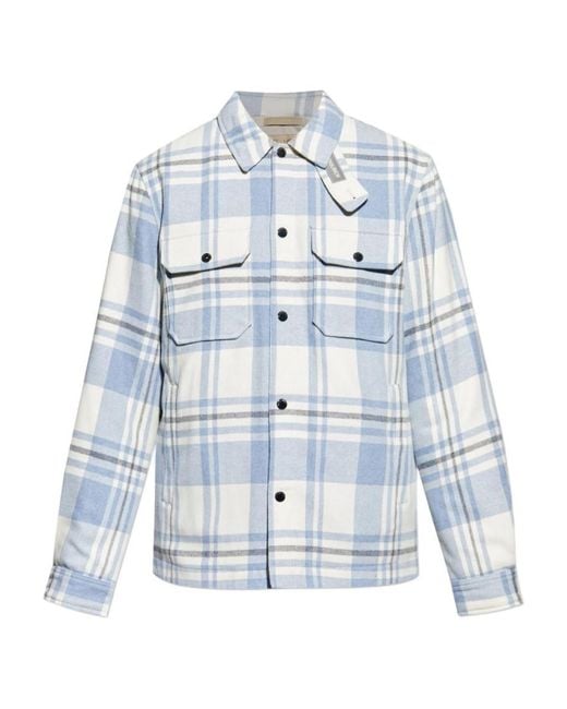 Woolrich Blue Plaid Logo Jacket With Structured Collar for men