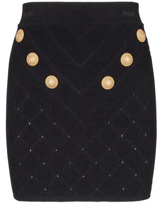 Balmain Blue Pointelle Knit Button-Detail Skirt