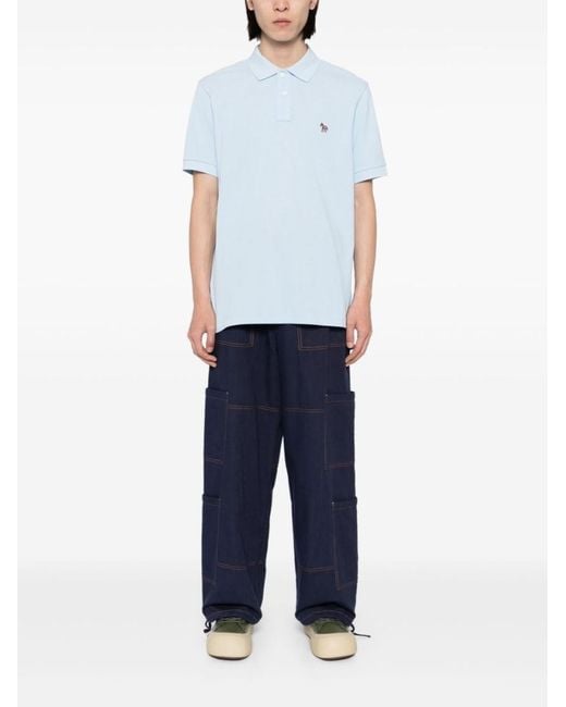 Paul Smith Blue Solid Shirt Collar Polo for men
