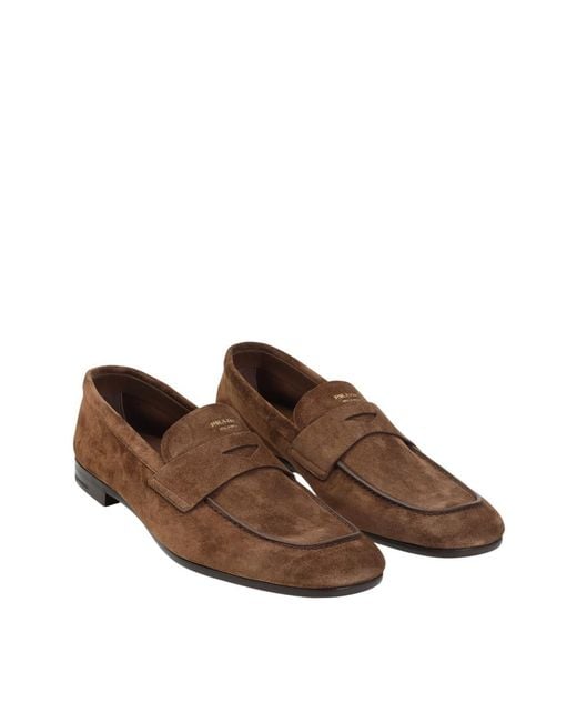 Prada Brown Solid Cacao Loafers for men