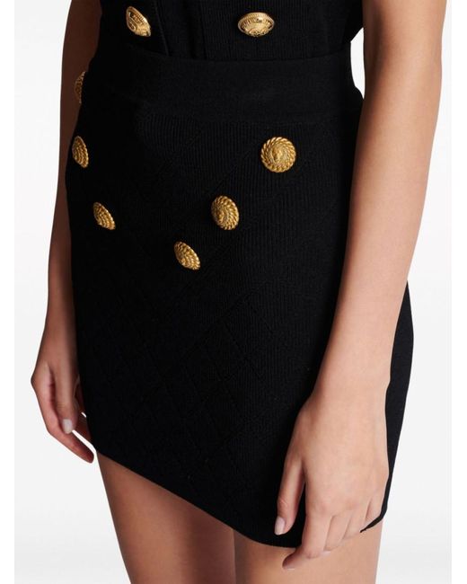 Balmain Blue Pointelle Knit Button-Detail Skirt