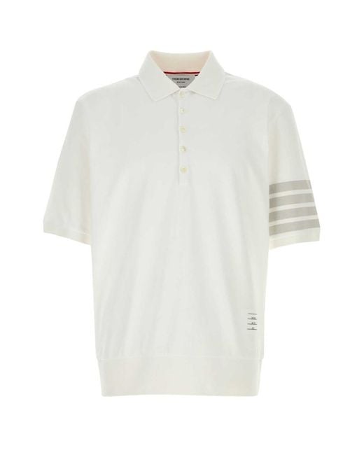 Thom Browne White Solid Shirt Collar Polo for men