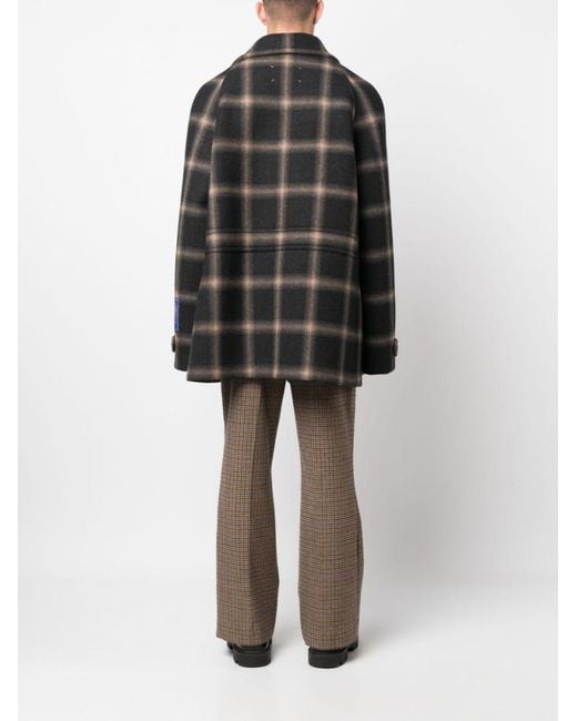 Maison Margiela Black Check-Pattern Wool Coat for men