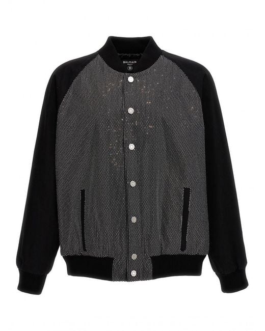 Balmain Black Rhinestone Bomber Jacket for men