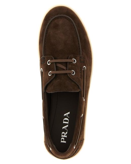 Prada Brown Solid Boat Loafers for men