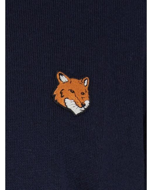 Maison Kitsuné Blue Crew Neck Sweater With Fox Patch for men