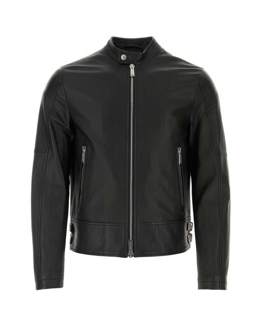 DSquared² Men's Black Leather Biker Jacket