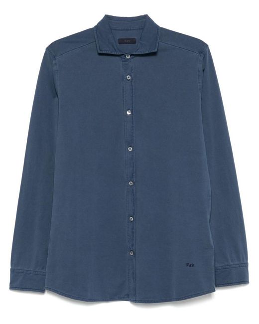 Fay Blue Embroidered Logo Shirt for men