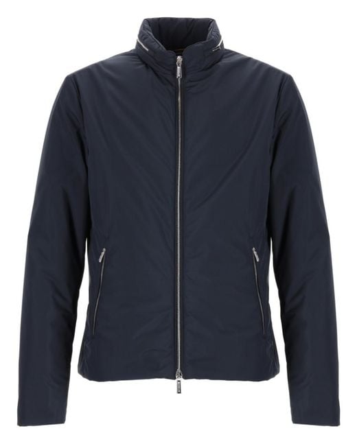 Moorer Blue Solid Mock Collar Jacket for men