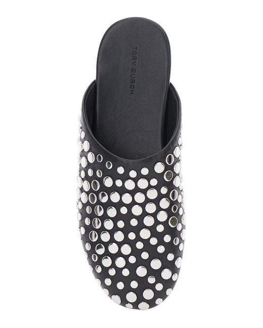 Tory Burch White Mules With Round Toe And Stud Embellishments