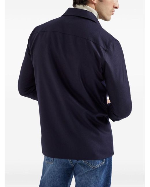 Brunello Cucinelli Blue Wool Shirt for men