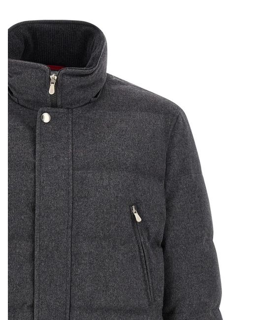 Brunello Cucinelli Gray Solid Hooded Jacket for men