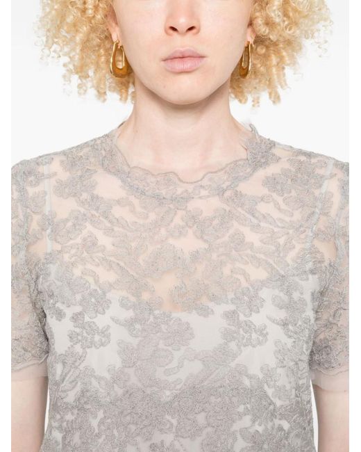 Ermanno Scervino White Lace-Trimmed Short-Sleeved T-Shirt