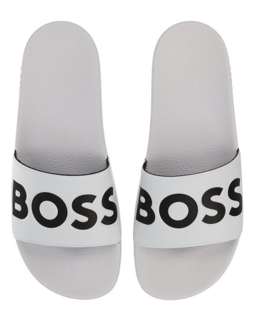 Boss White Logo Slides for men