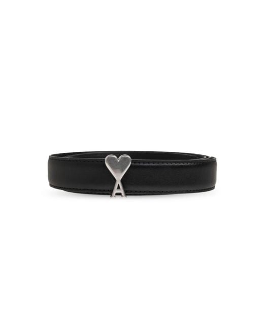 AMI Black Cintura Solid Logo Belt for men