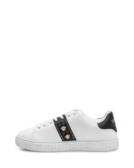 Versace White Studded Greca Sneakers for men