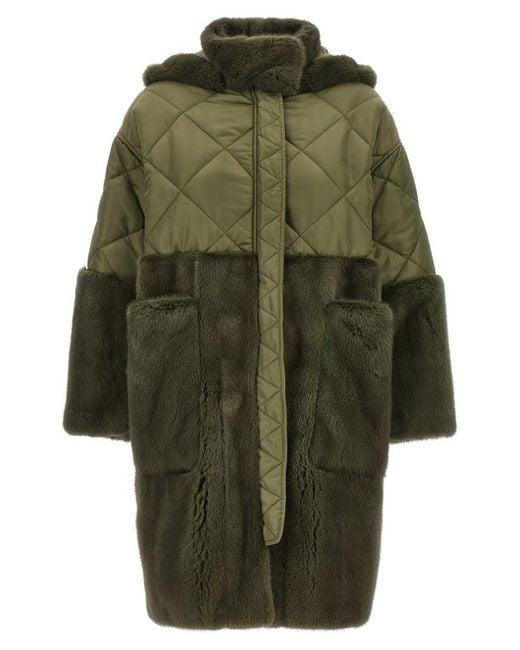 Blancha Green Nylon Diamond-Visone Long Down Jacket