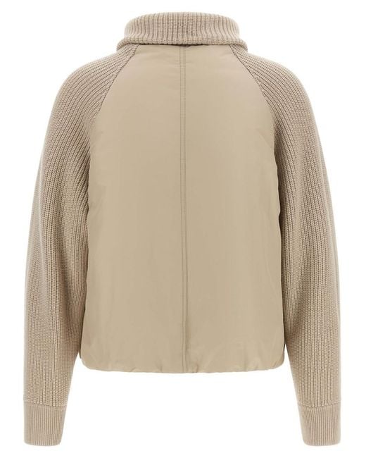 Brunello Cucinelli Natural Solid Mock Collar Jacket