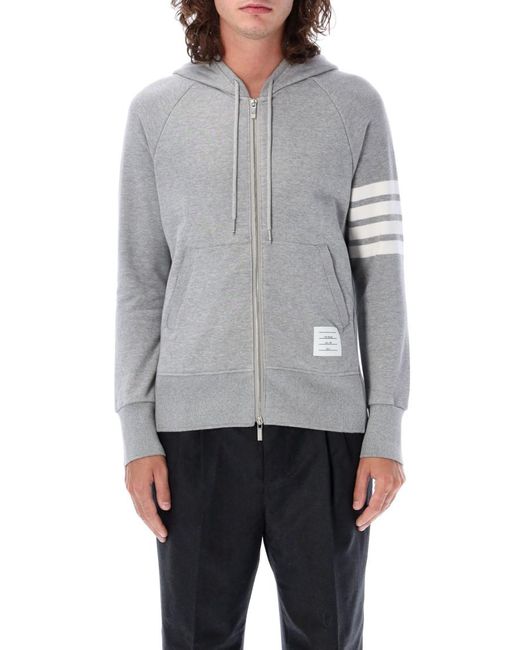 Thom Browne Gray Classic Loopback Full-Zip Hooded Sweatshirt for men