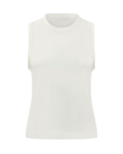 AMI White Solid Crew Neck Top