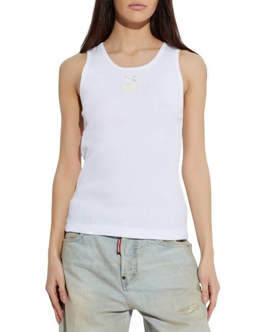 Dolce & Gabbana White Solid Round Neck Top