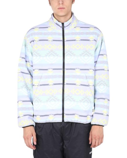 MSGM Blue Abstract Mock Collar Jacket for men