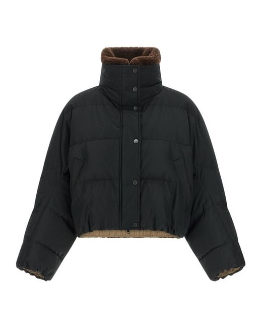 Brunello Cucinelli Black Solid Mock Collar Jacket