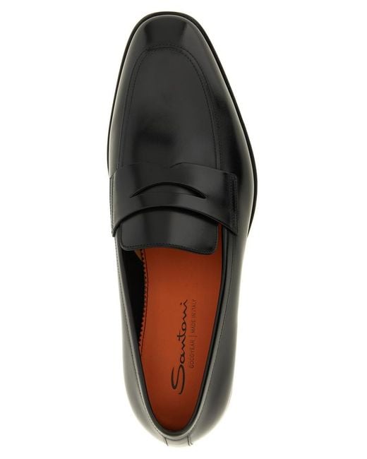 Santoni Black Solid Loafers for men