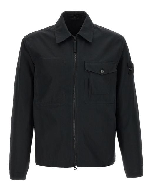 Stone Island Black Solid Shirt Collar Jacket for men
