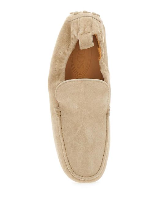 Tod's Natural Gommino Suede Leather Loafers