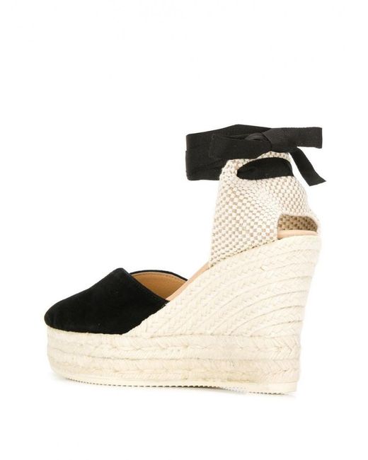 Manebí Black Leather Wedge Espadrilles