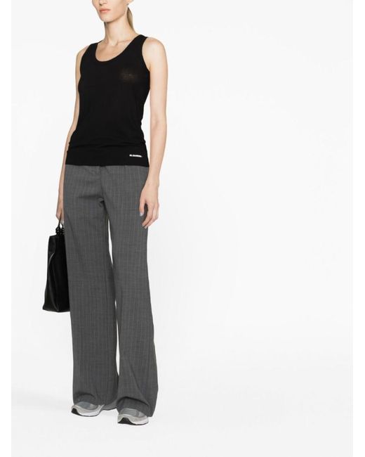 Jil Sander Black Cotton Scoop Neck Sleeveless Top