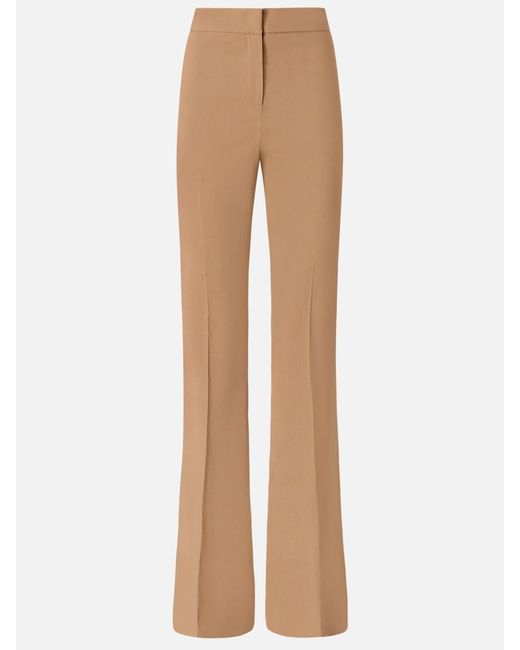 Pinko Natural High-Waisted Linen Blend Trousers With Stripe Detail