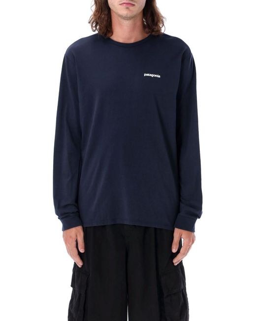 Patagonia Blue Long-Sleeved P-6 Logo Responsibili-Tee for men