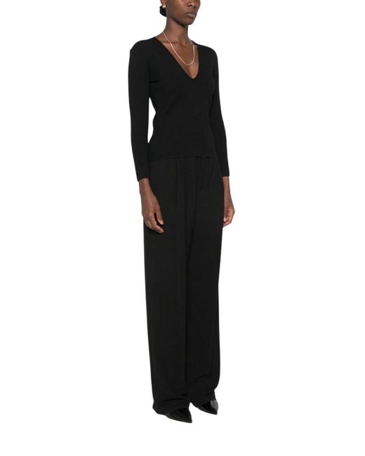 Totême Black Solid V Neck Sweatshirt