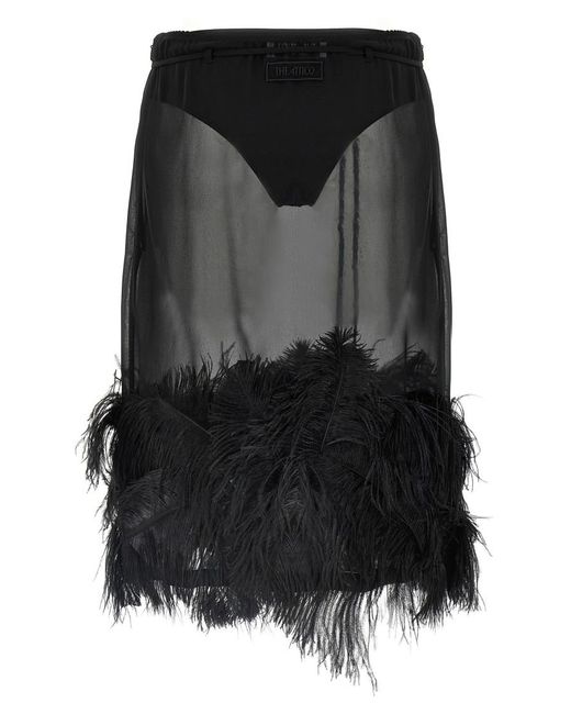 The Attico Black Feather Midi Skirt